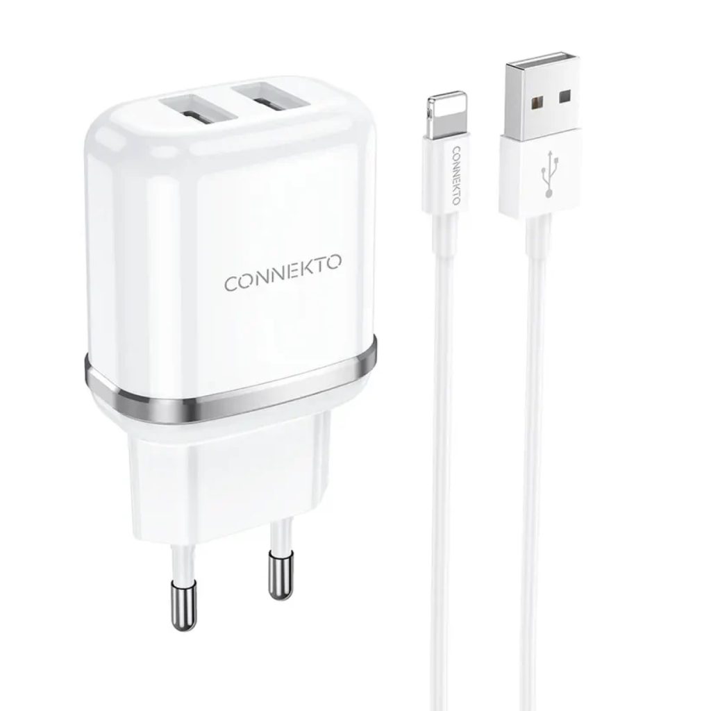 סט טעינה מהירה Connekto – ראש מטען כפול וכבל Lightning