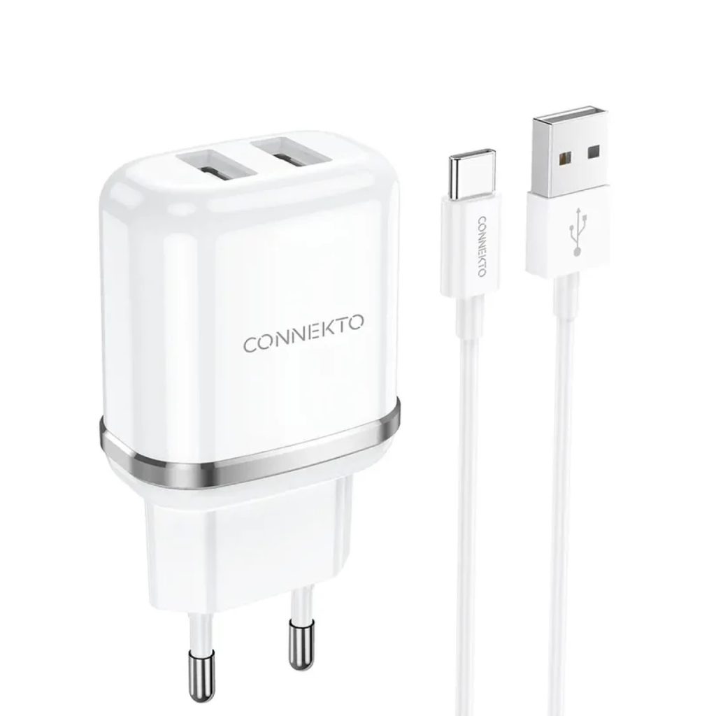 סט טעינה מהירה Connekto – ראש מטען כפול וכבל USB-C